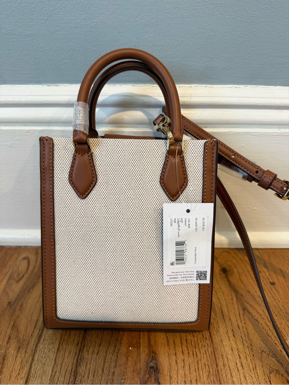 NWT kate spade cream and brown leather-trim mini crossbody tote - Picture 2 of 3